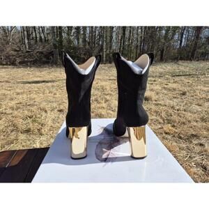 Jessica Simpson Xovira Bootie Gold Heel Black Leather Boot Women's Sz 6.5 NEW